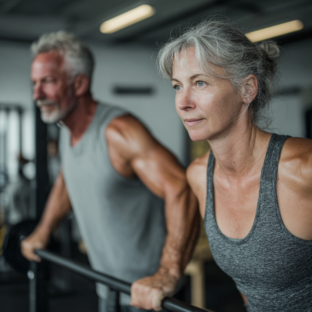 52-year-old adults during fitness training.